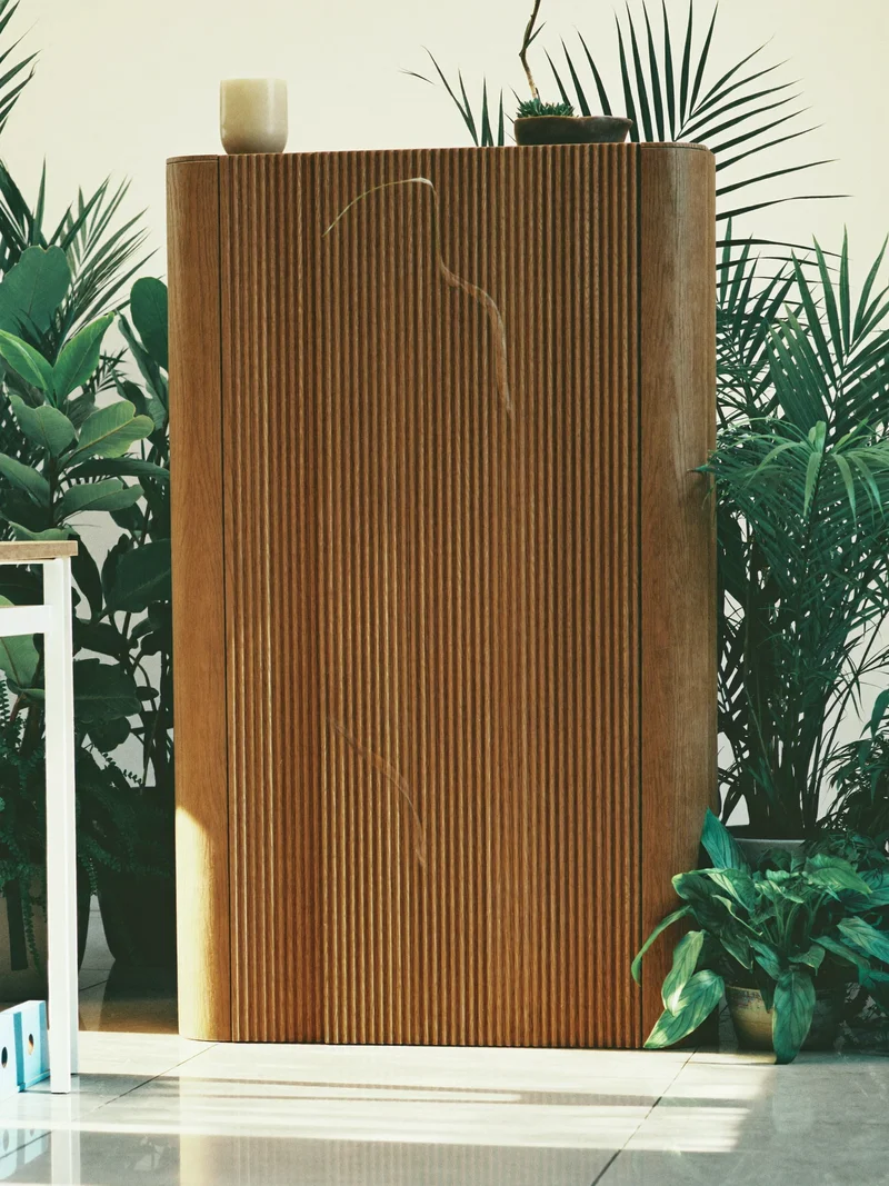Illustrazione concettuale di una credenza in rovere scanalato